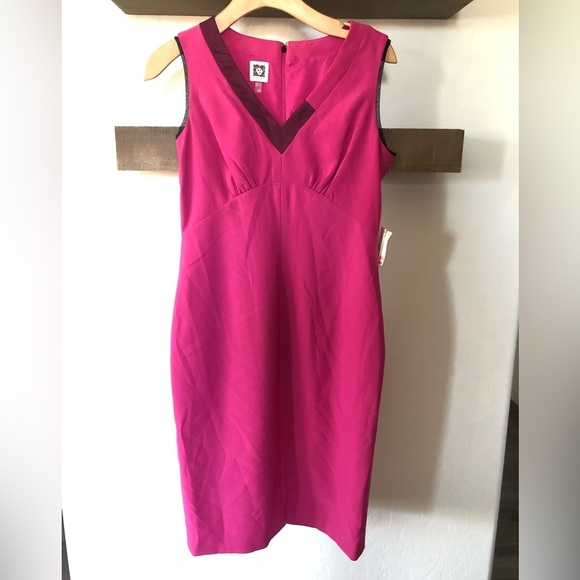 Anne Klein|Pink barbiecore feminine midi dress with mesh border, NWT•••Feminine - Picture 2 of 12